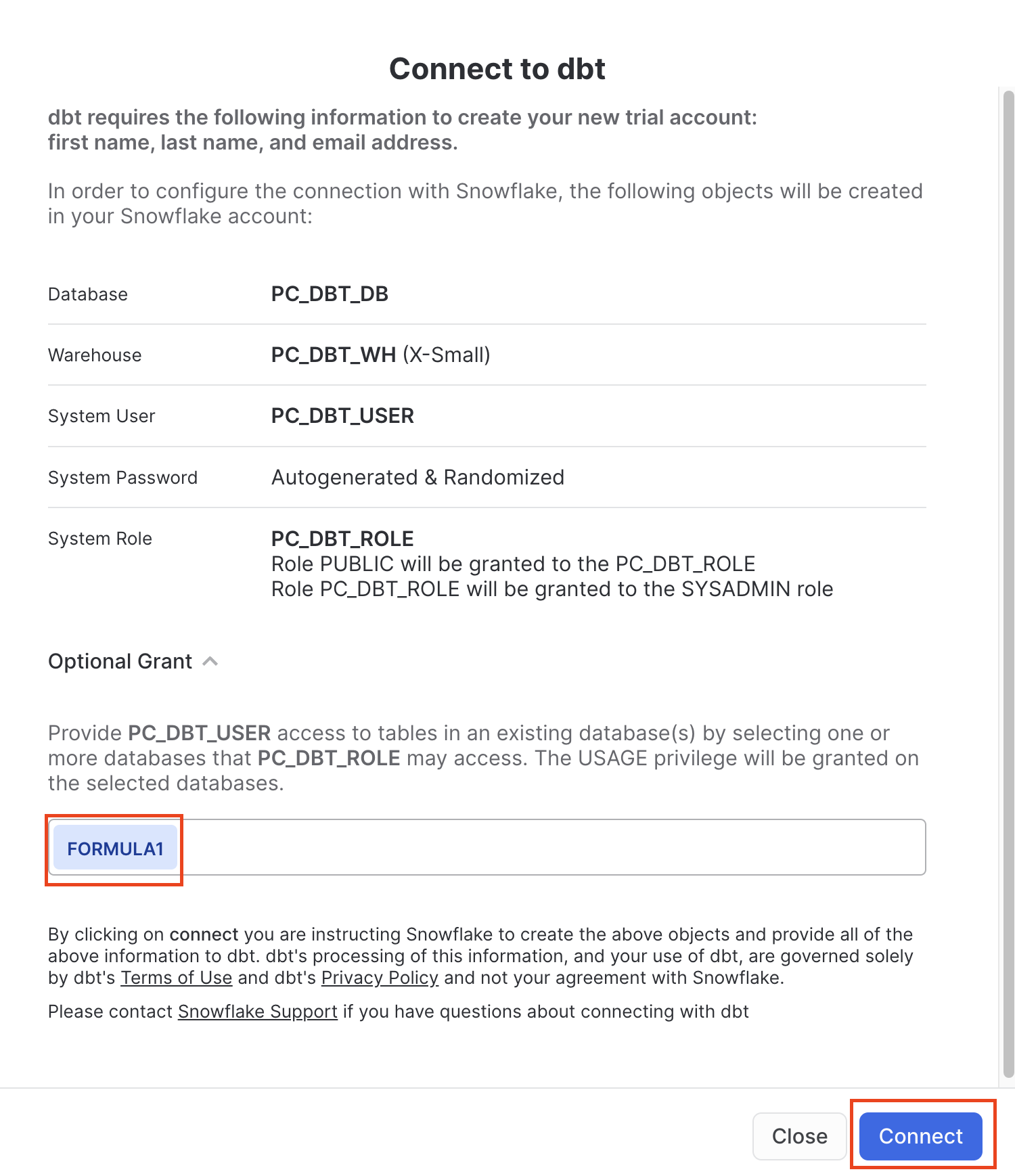 Connect to dbt Connect to dbt